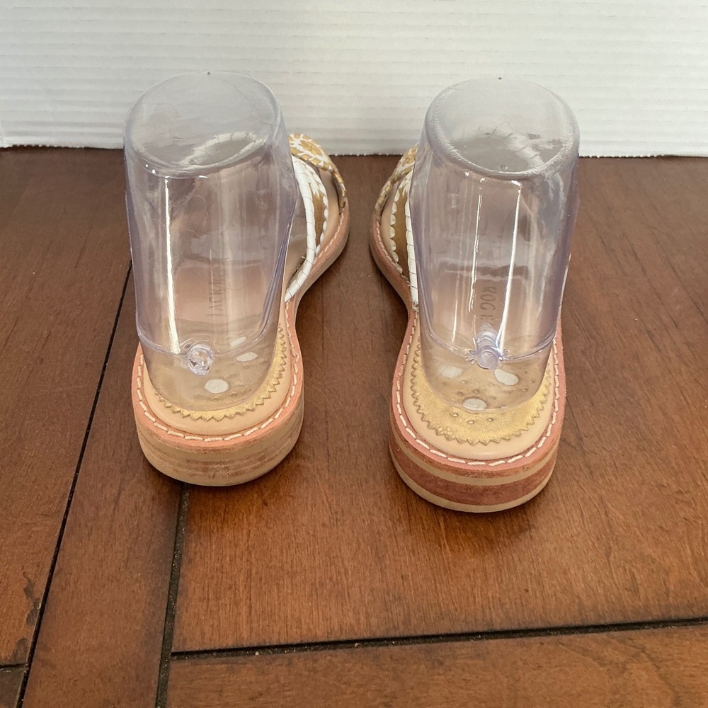 Jack Rogers Georgica Slide Sandals Gold White Metallic Whipstitch Floral Mens 6M - Picture 3 of 8
